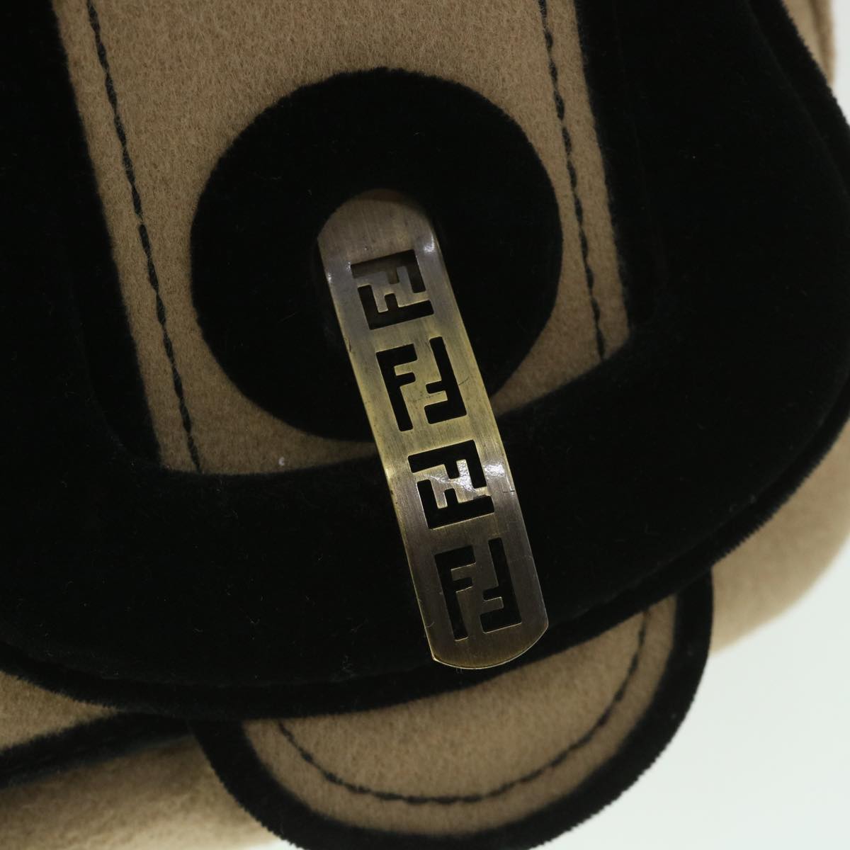 FENDI Shoulder Bag Cotton Beige Black 56685