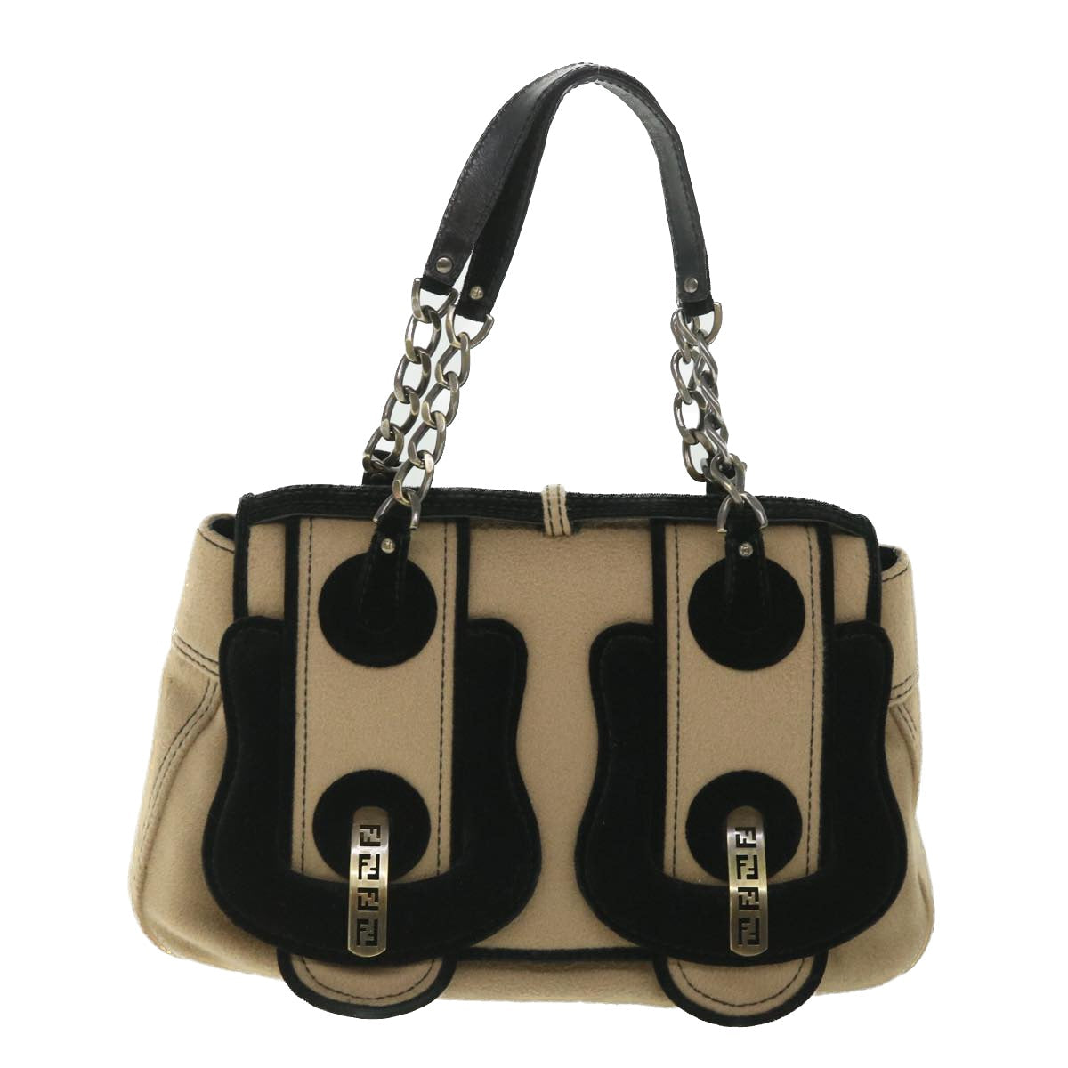 FENDI Shoulder Bag Cotton Beige Black 56685