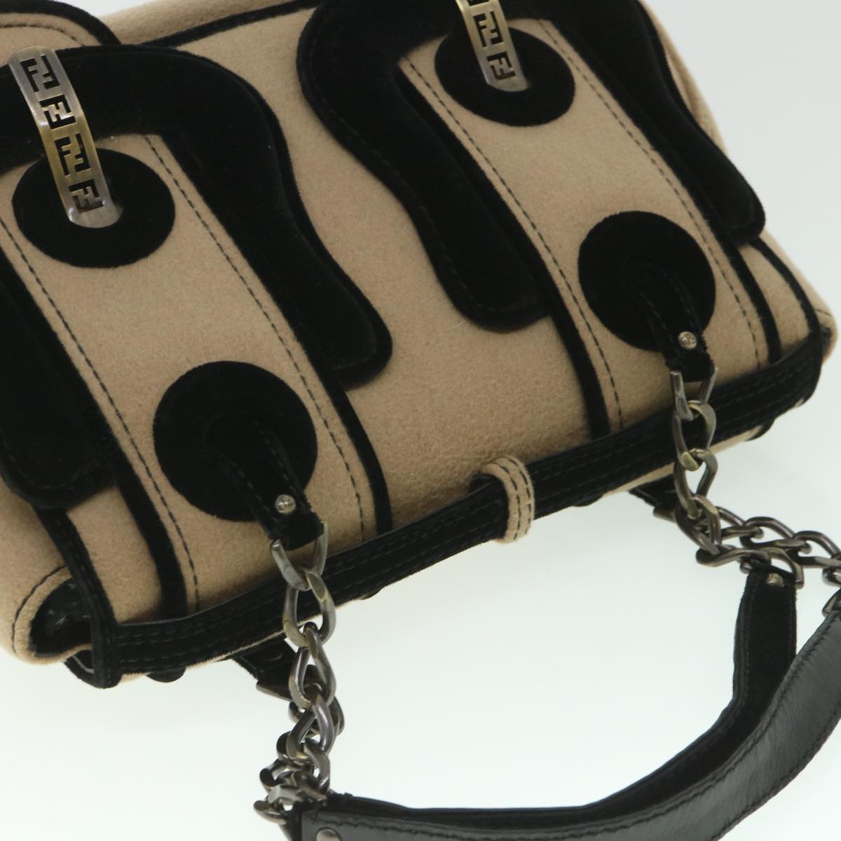 FENDI Shoulder Bag Cotton Beige Black 56685