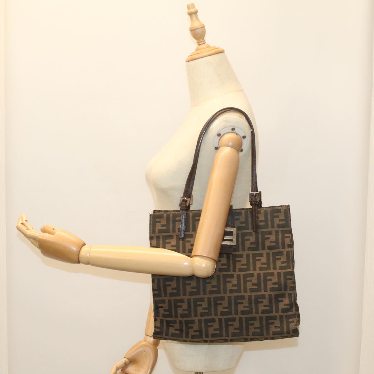 FENDI Zucca Canvas Shoulder Bag Black Brown 56759