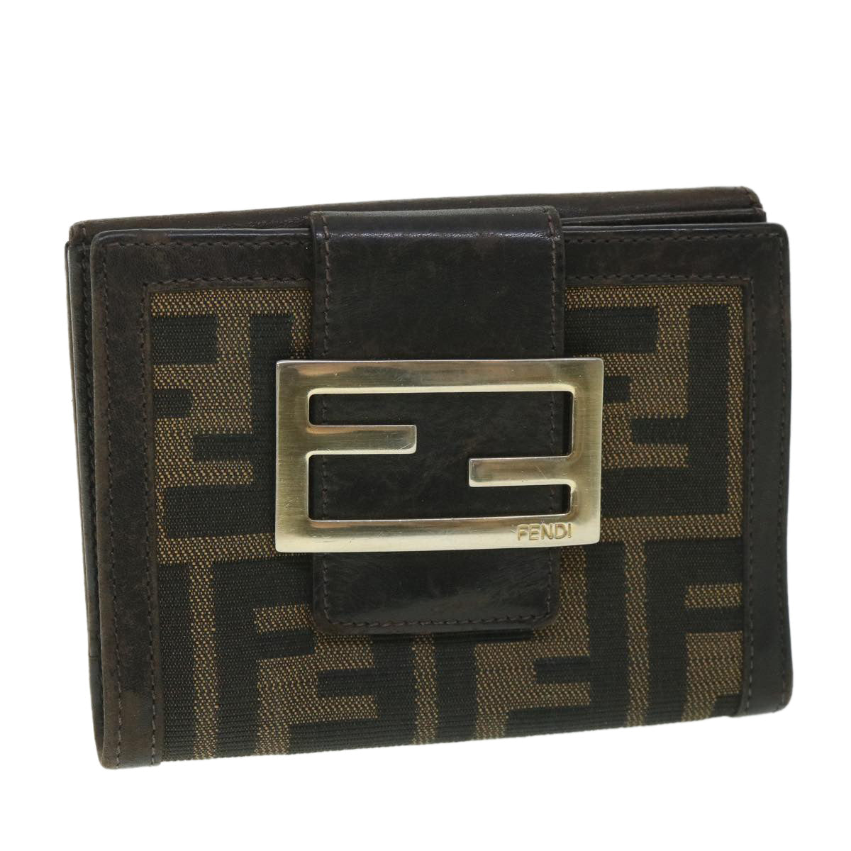 FENDI Zucca Canvas Wallet Black Brown 56791