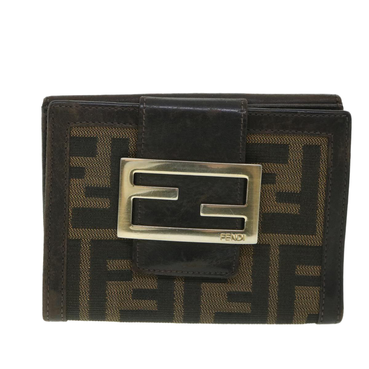 FENDI Zucca Canvas Wallet Black Brown 56791