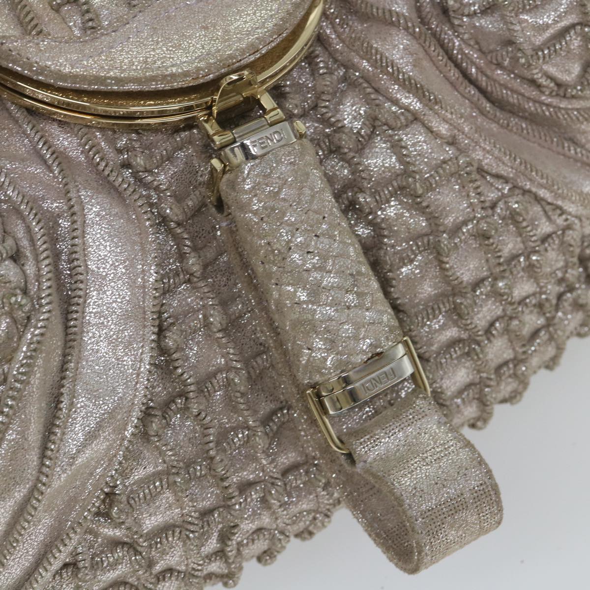 FENDI Spy Hand Bag Leather Silver 56875