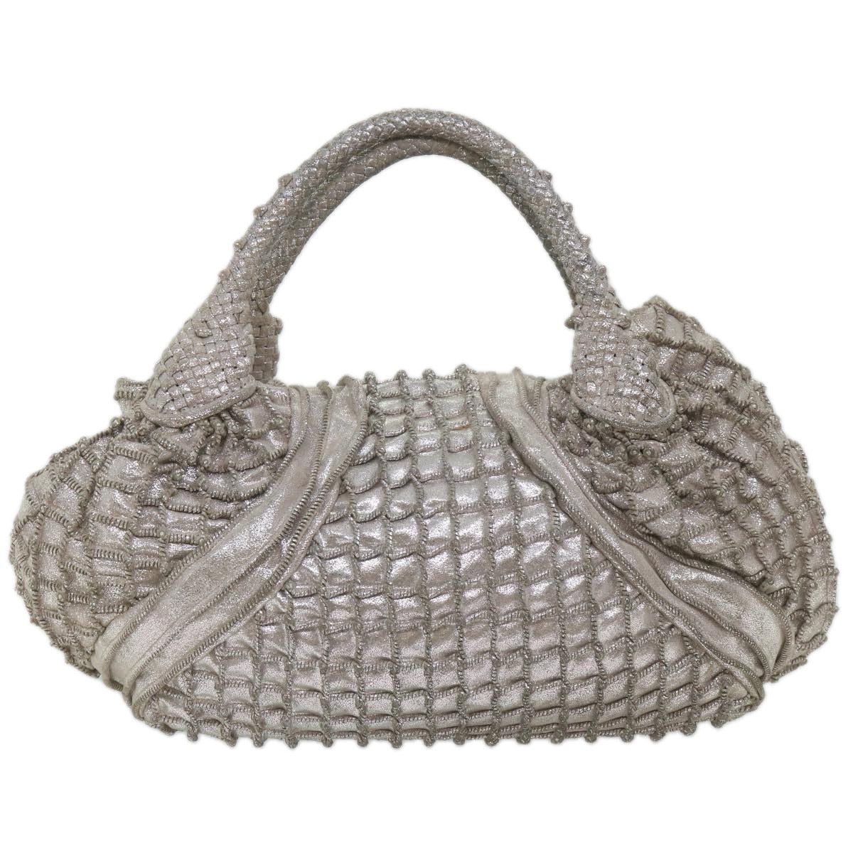 FENDI Spy Hand Bag Leather Silver 56875