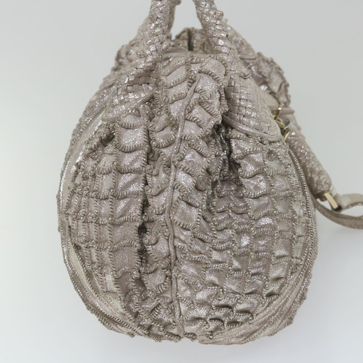FENDI Spy Hand Bag Leather Silver 56875