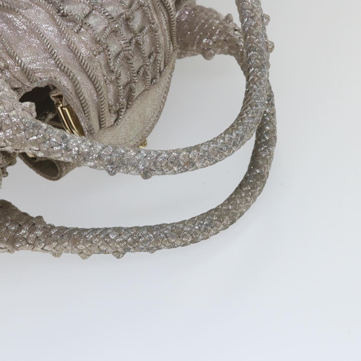 FENDI Spy Hand Bag Leather Silver 56875