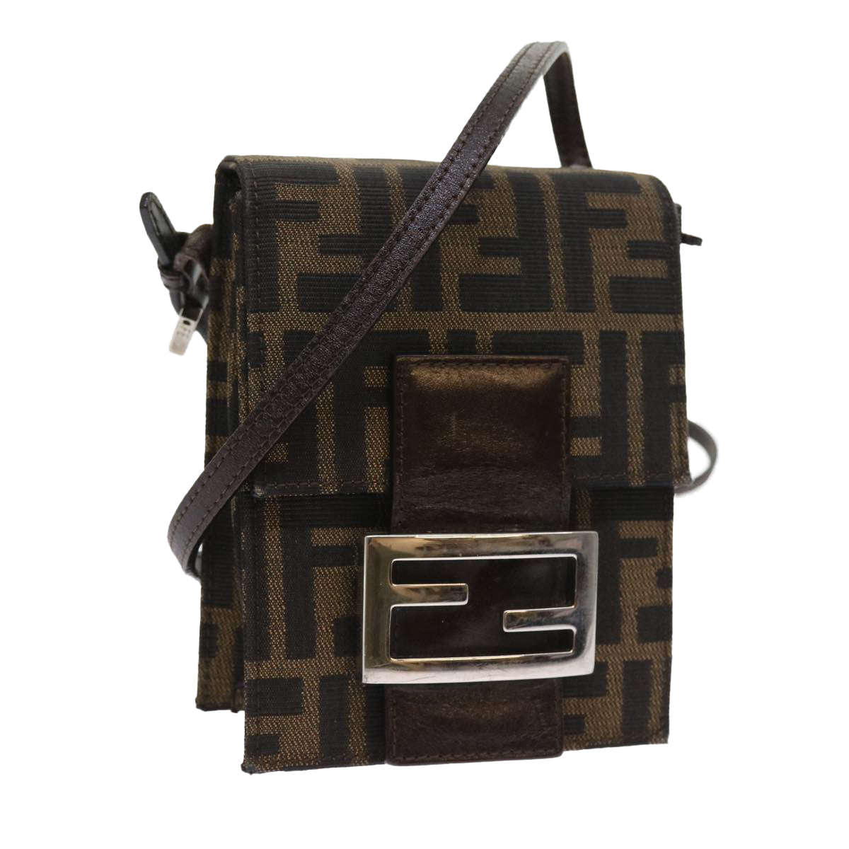 FENDI Zucca Canvas Mamma Baguette Shoulder Bag Black Brown 56931