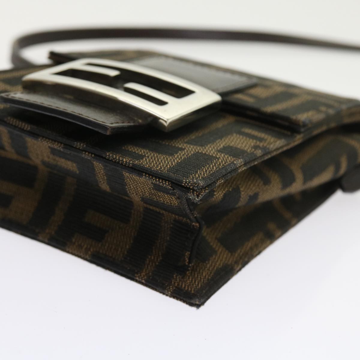 FENDI Zucca Canvas Mamma Baguette Shoulder Bag Black Brown 56931
