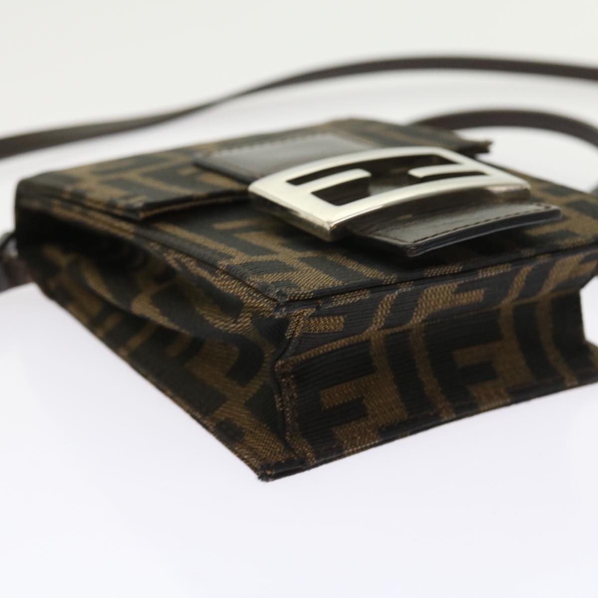 FENDI Zucca Canvas Mamma Baguette Shoulder Bag Black Brown 56931
