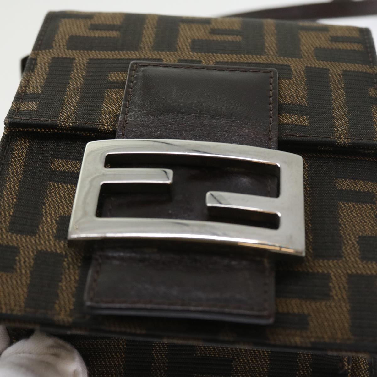 FENDI Zucca Canvas Mamma Baguette Shoulder Bag Black Brown 56931