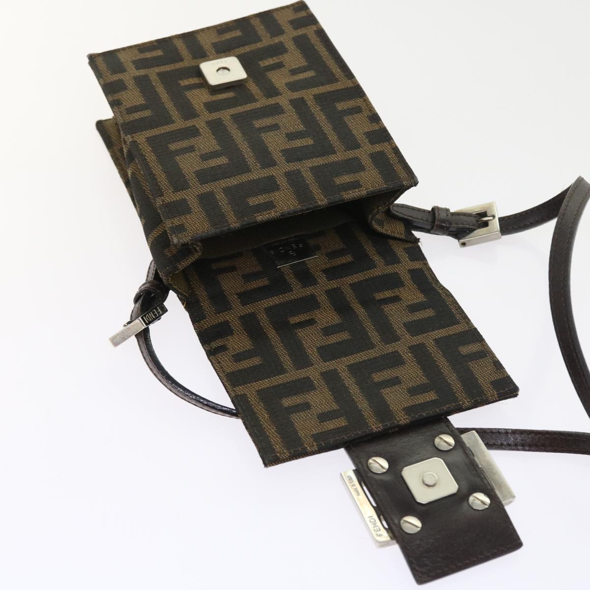 FENDI Zucca Canvas Mamma Baguette Shoulder Bag Black Brown 56931