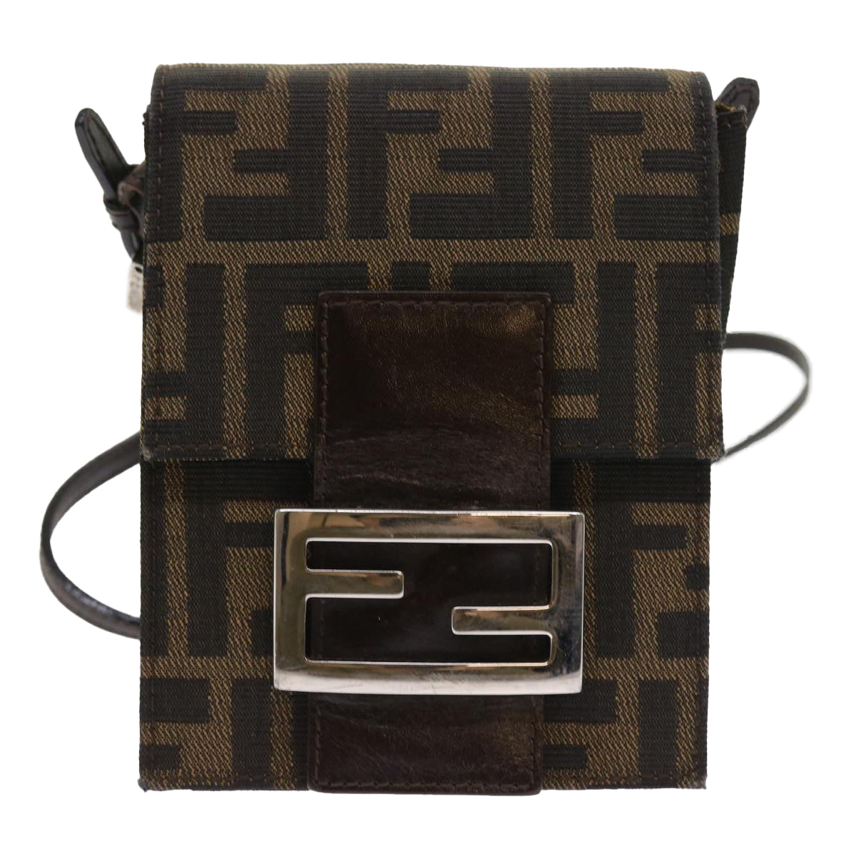 FENDI Zucca Canvas Mamma Baguette Shoulder Bag Black Brown 56931