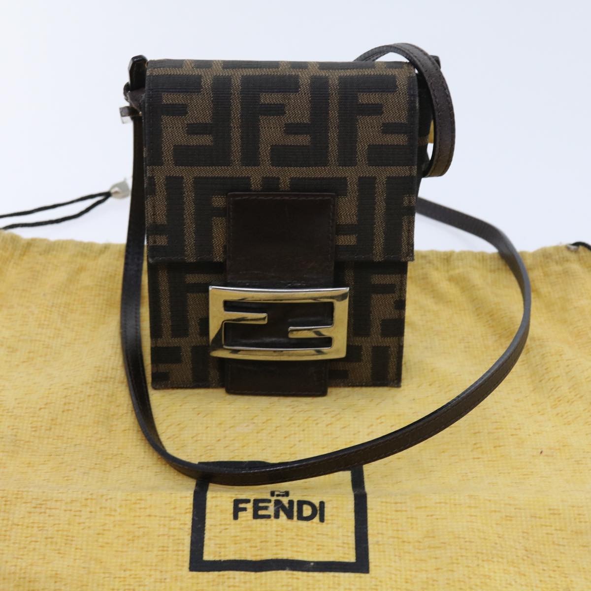 FENDI Zucca Canvas Mamma Baguette Shoulder Bag Black Brown 56931