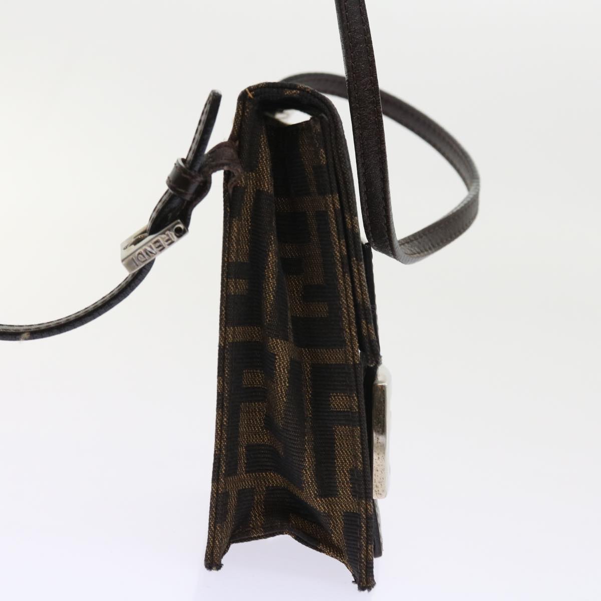 FENDI Zucca Canvas Mamma Baguette Shoulder Bag Black Brown 56931