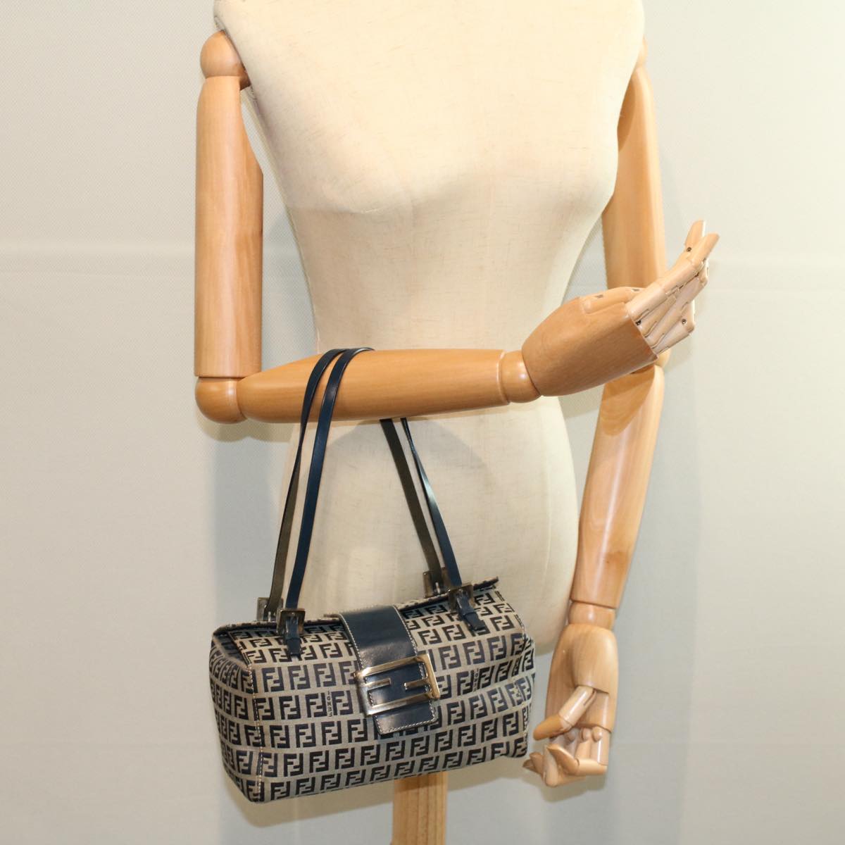 FENDI Zucchino Canvas Hand Bag Navy 56963