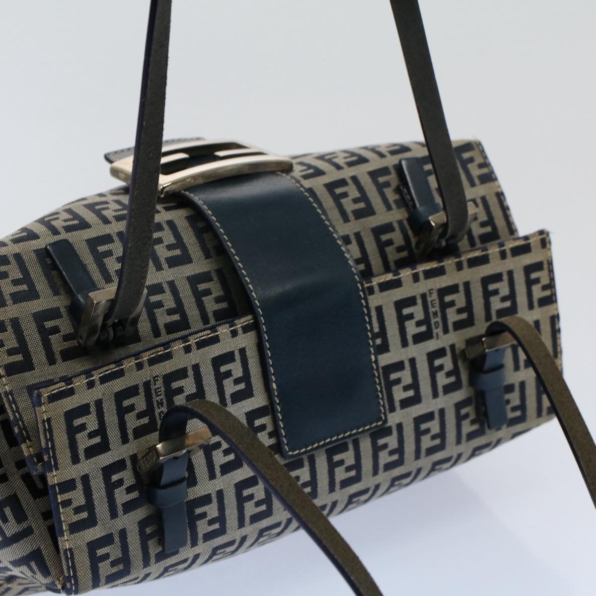FENDI Zucchino Canvas Hand Bag Navy 56963