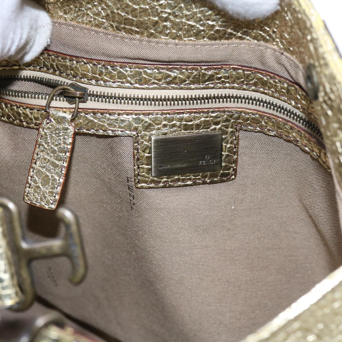 FENDI Tote Bag Leather Gold 57038