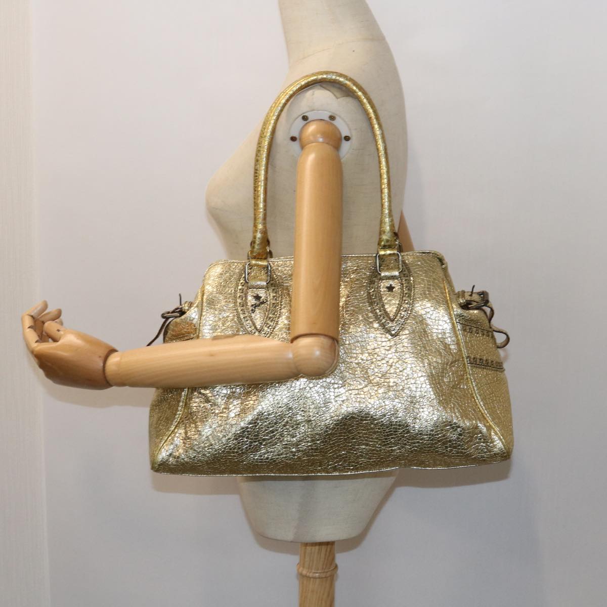 FENDI Tote Bag Leather Gold 57038