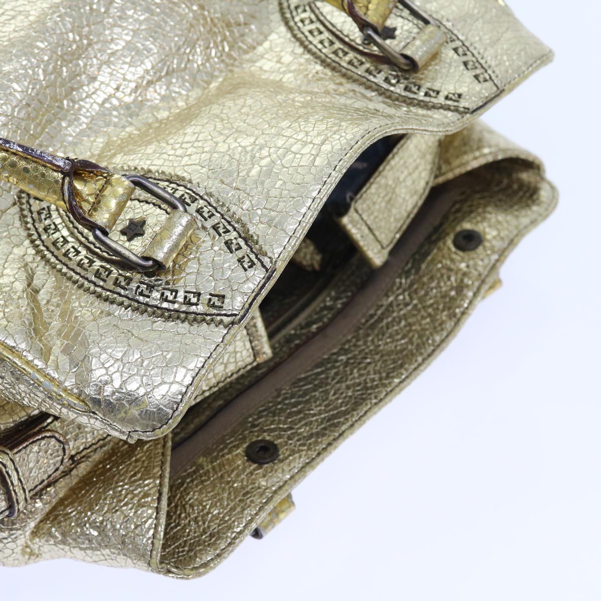 FENDI Tote Bag Leather Gold 57038