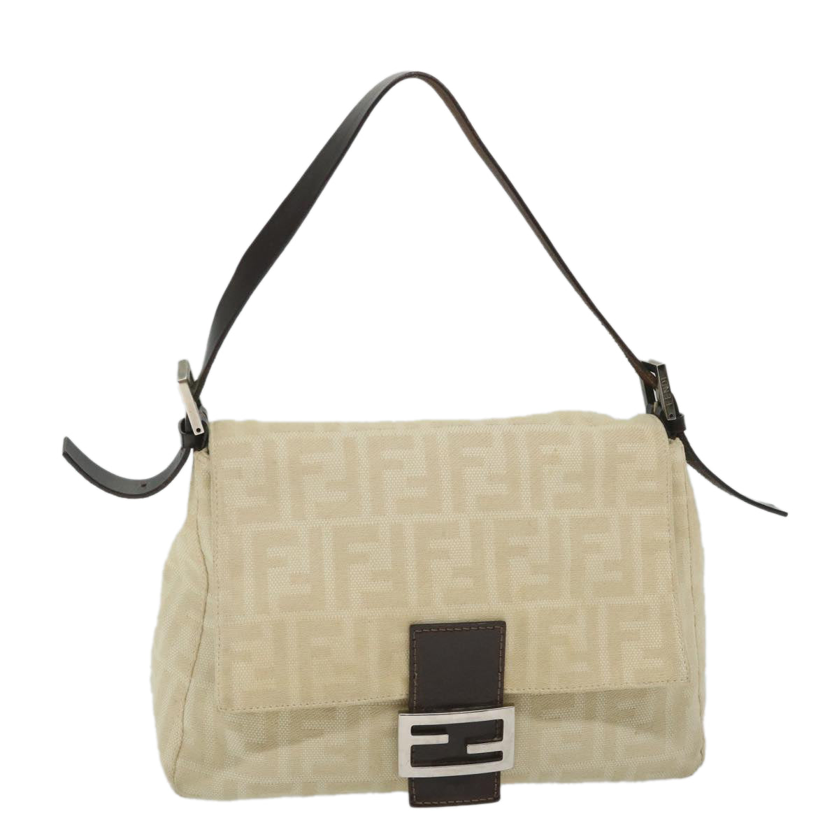 FENDI Zucca Canvas Mamma Baguette Shoulder Bag Beige 57043