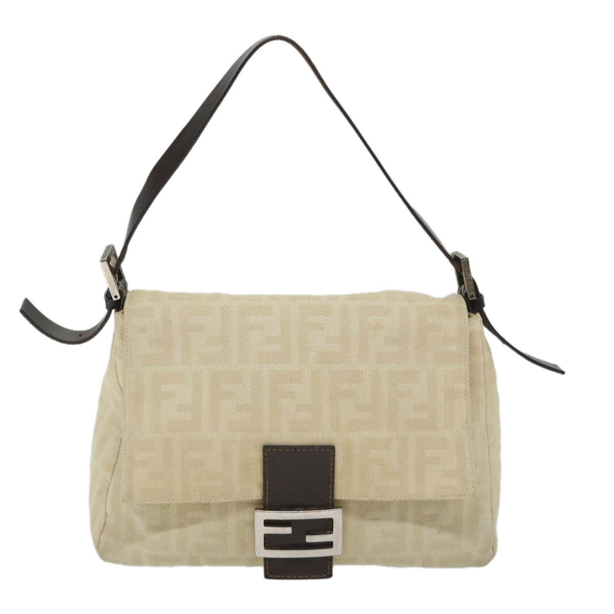 FENDI Zucca Canvas Mamma Baguette Shoulder Bag Beige 57043