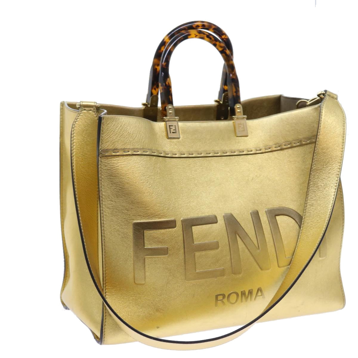 FENDI Shoulder Bag Leather Gold 57059