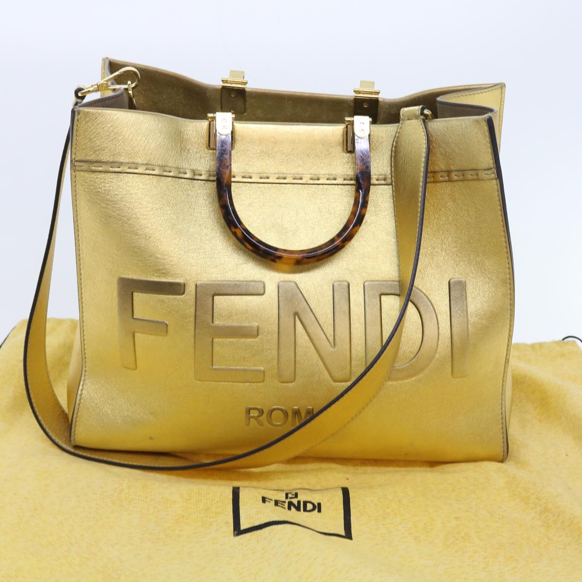 FENDI Shoulder Bag Leather Gold 57059
