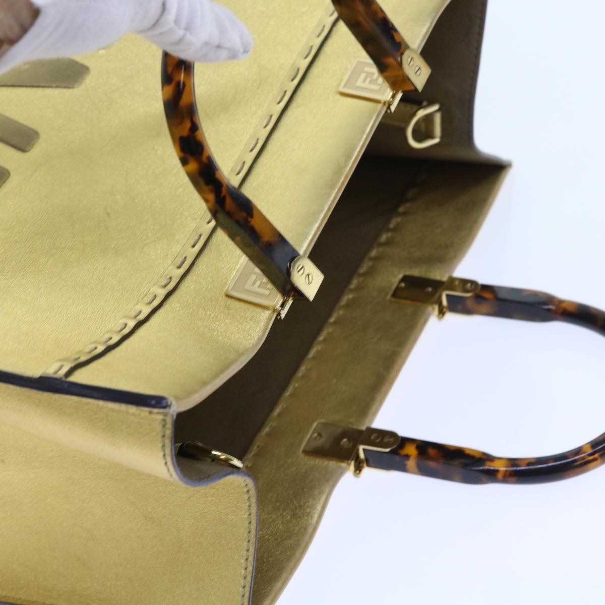 FENDI Shoulder Bag Leather Gold 57059