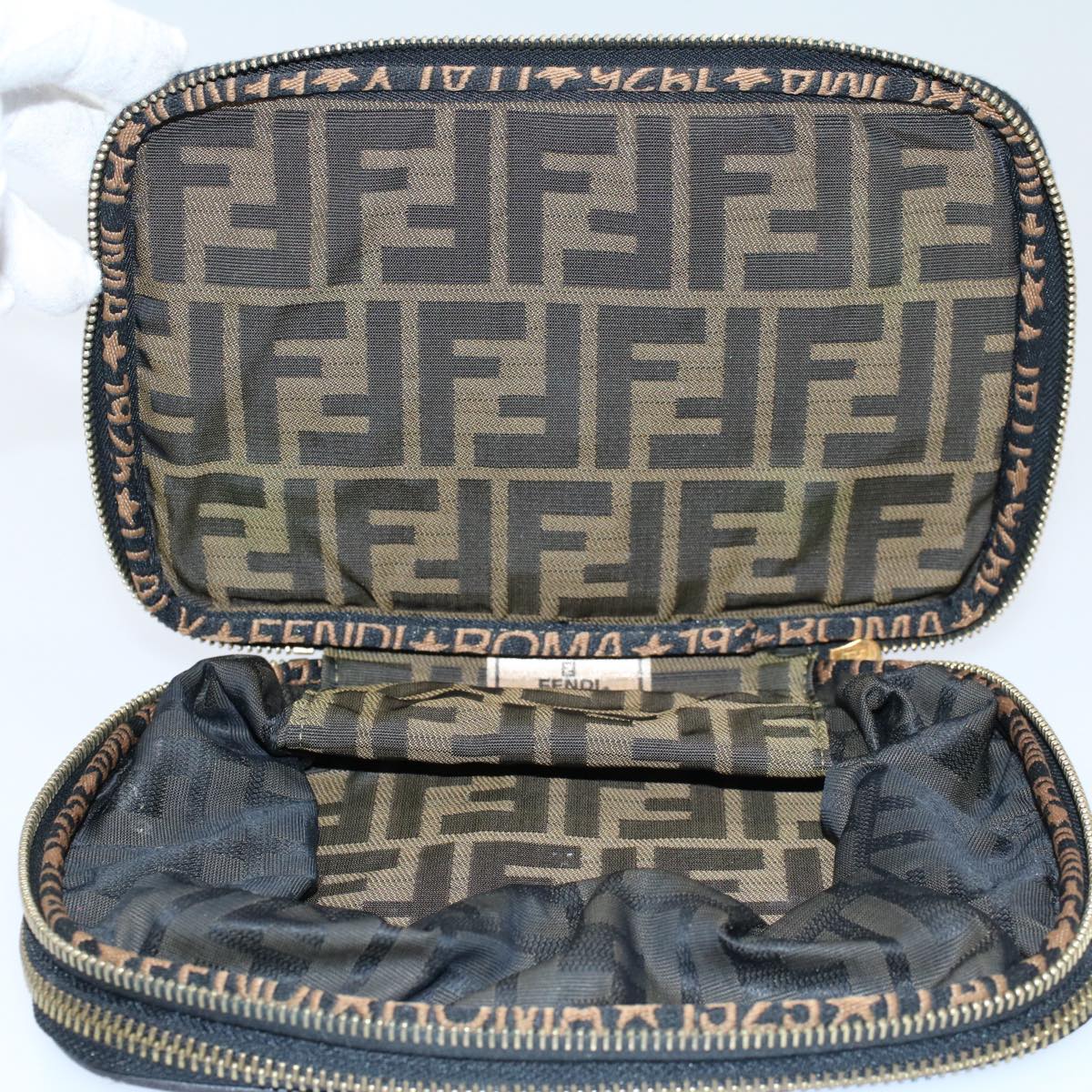 FENDI Zucca Canvas Vanity Mamma Baguette Hand Bag Brown 57210