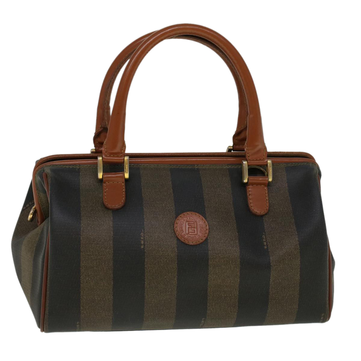 FENDI Pecan Canvas Boston Bag Brown Black 57230
