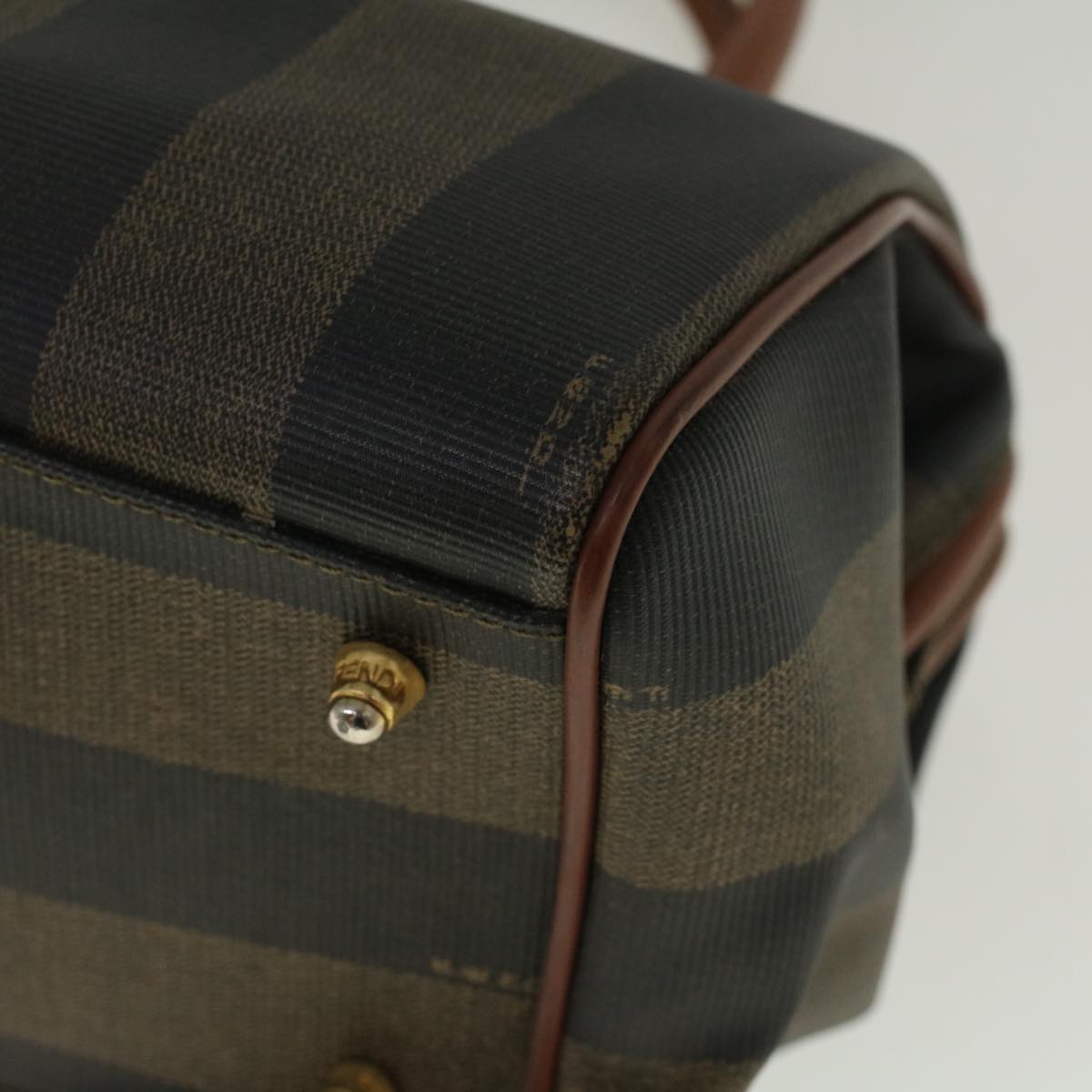 FENDI Pecan Canvas Boston Bag Brown Black 57230