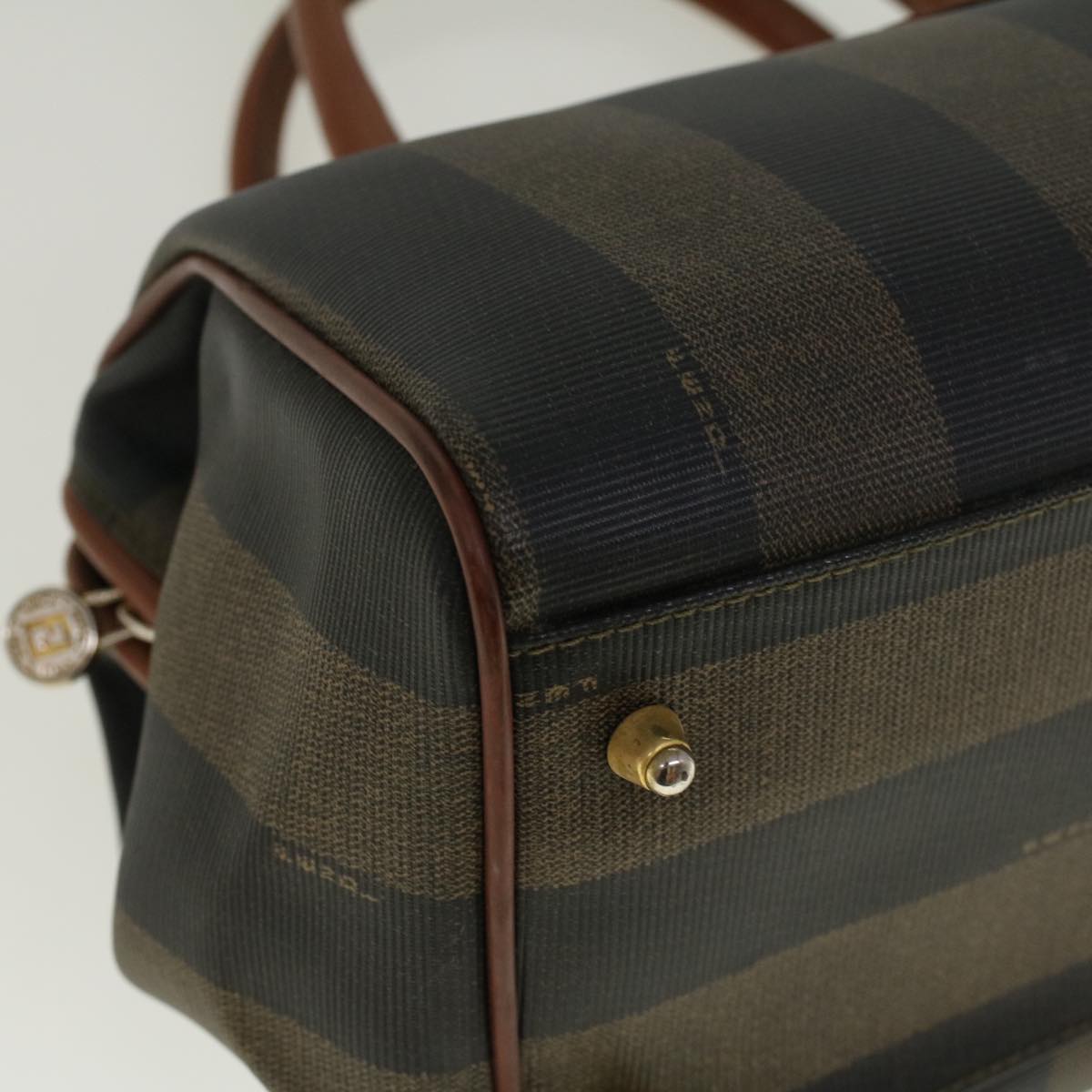FENDI Pecan Canvas Boston Bag Brown Black 57230