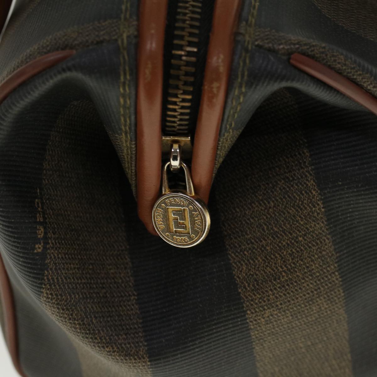 FENDI Pecan Canvas Boston Bag Brown Black 57230