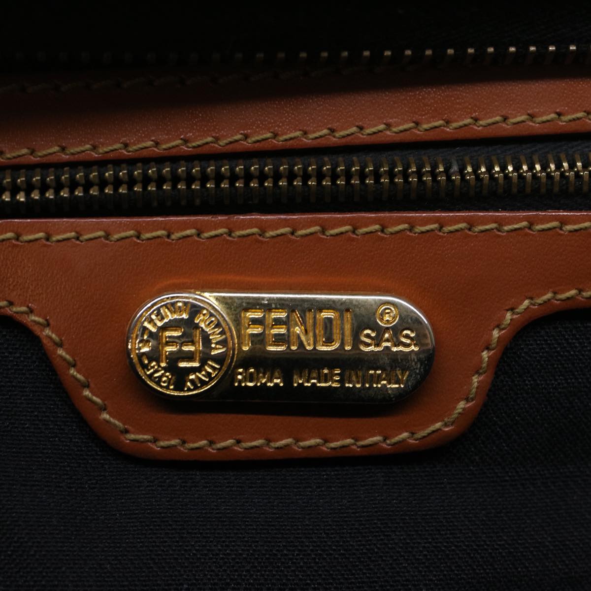 FENDI Pecan Canvas Boston Bag Brown Black 57230