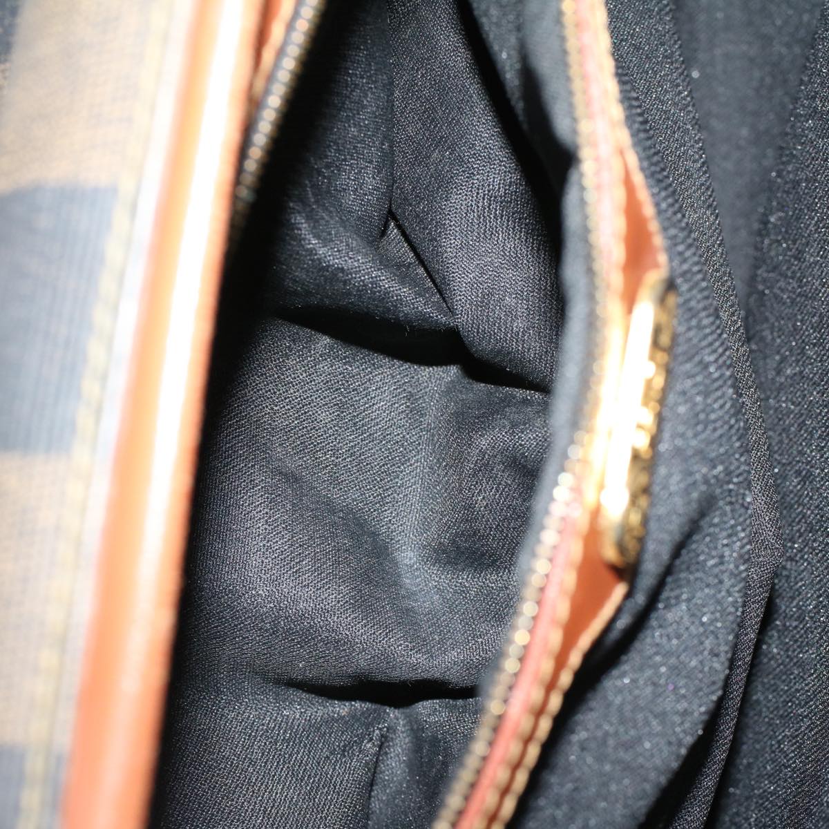 FENDI Pecan Canvas Boston Bag Brown Black 57230