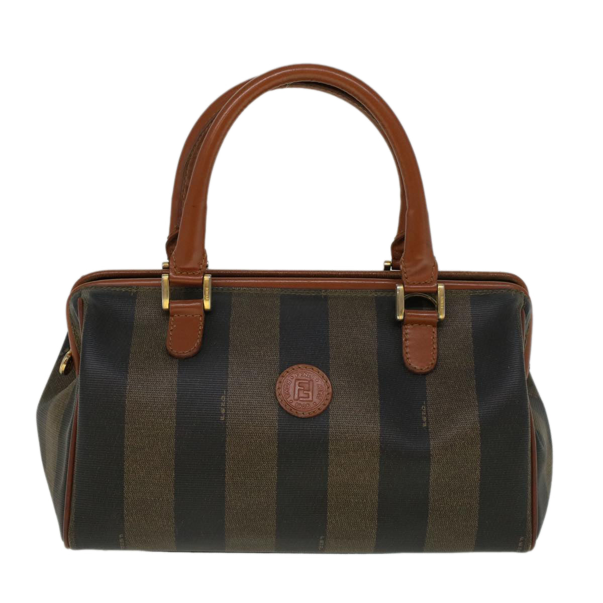 FENDI Pecan Canvas Boston Bag Brown Black 57230
