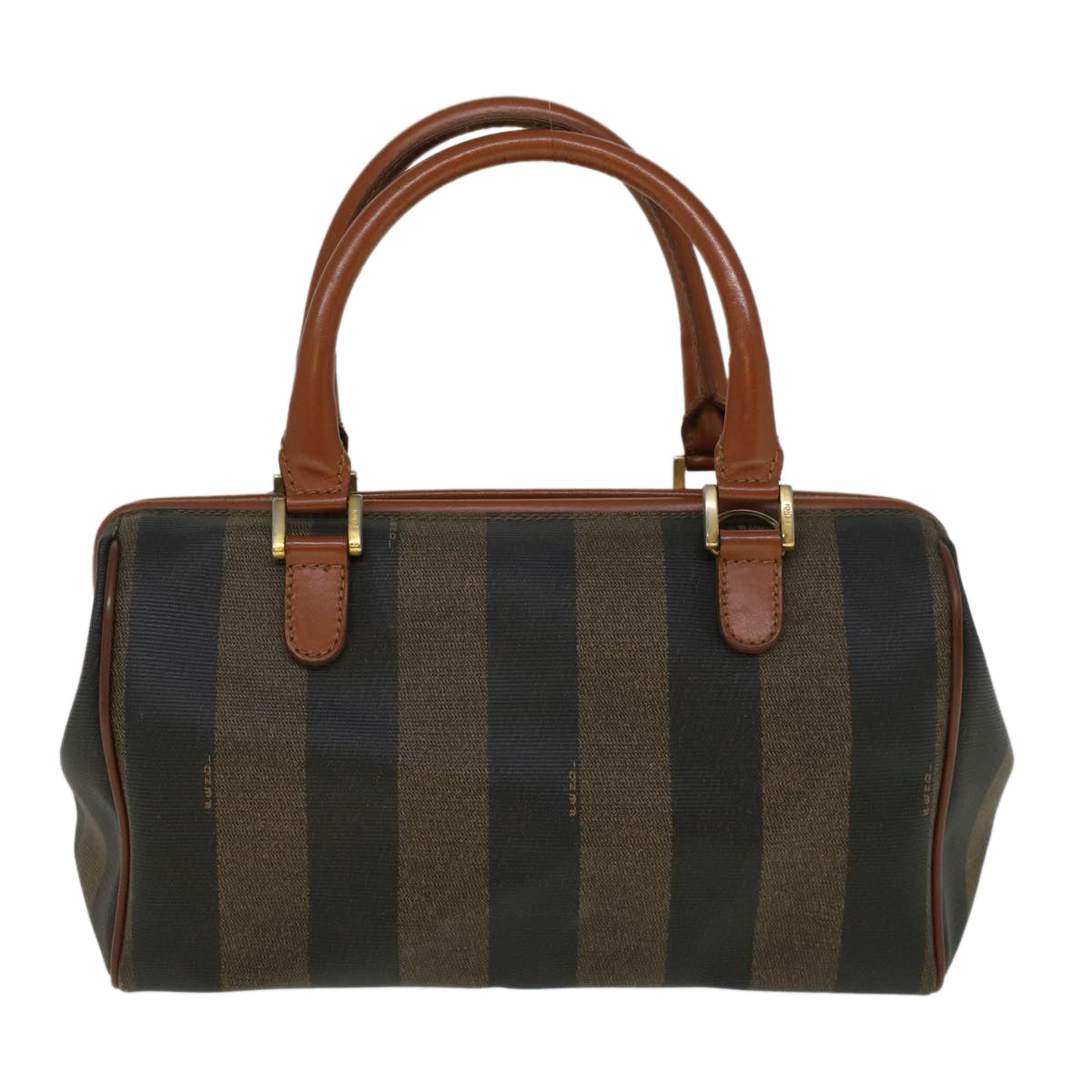 FENDI Pecan Canvas Boston Bag Brown Black 57230