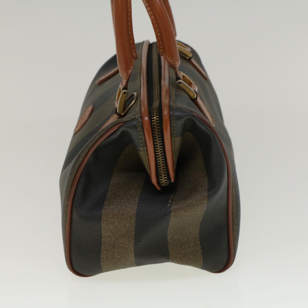 FENDI Pecan Canvas Boston Bag Brown Black 57230