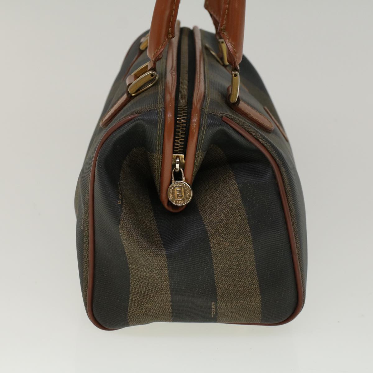 FENDI Pecan Canvas Boston Bag Brown Black 57230