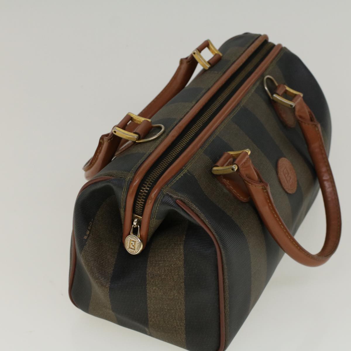 FENDI Pecan Canvas Boston Bag Brown Black 57230