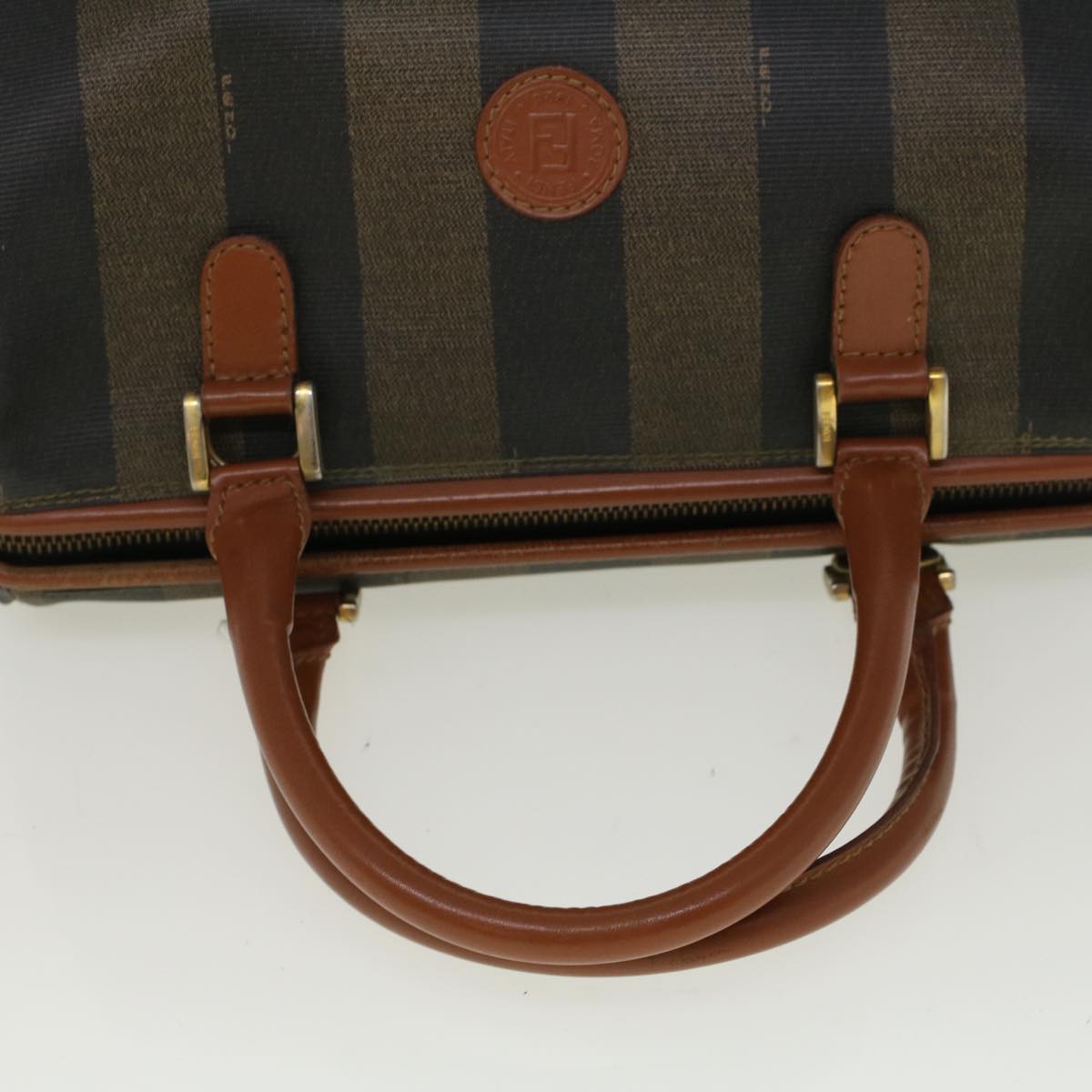 FENDI Pecan Canvas Boston Bag Brown Black 57230