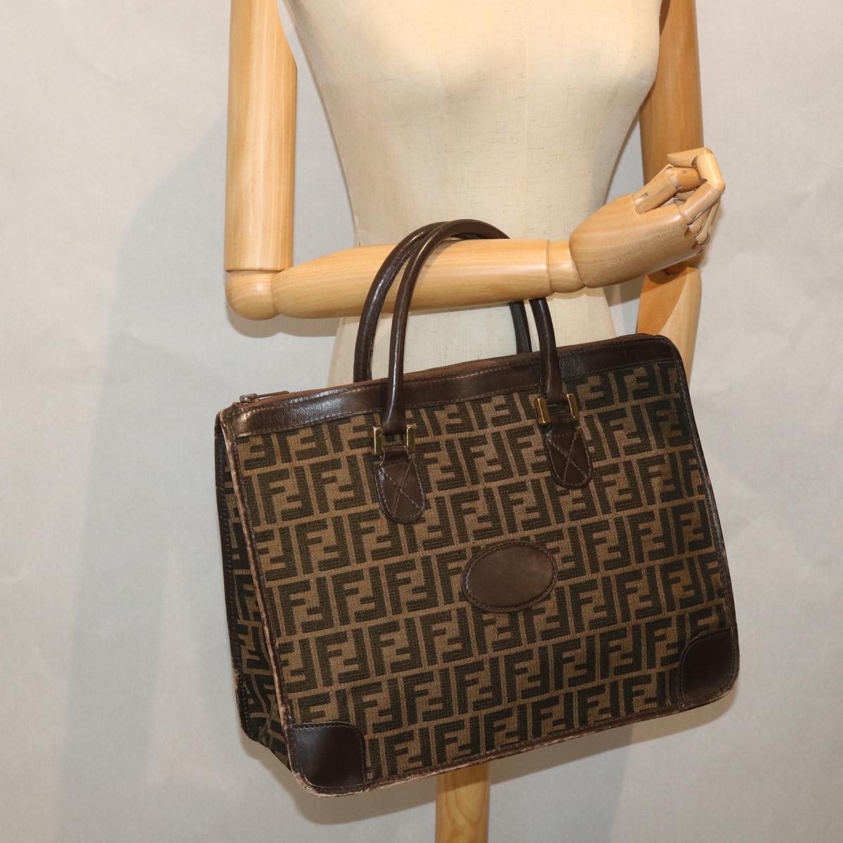 FENDI Zucca Canvas Mamma Baguette Hand Bag Vintage Brown 57254