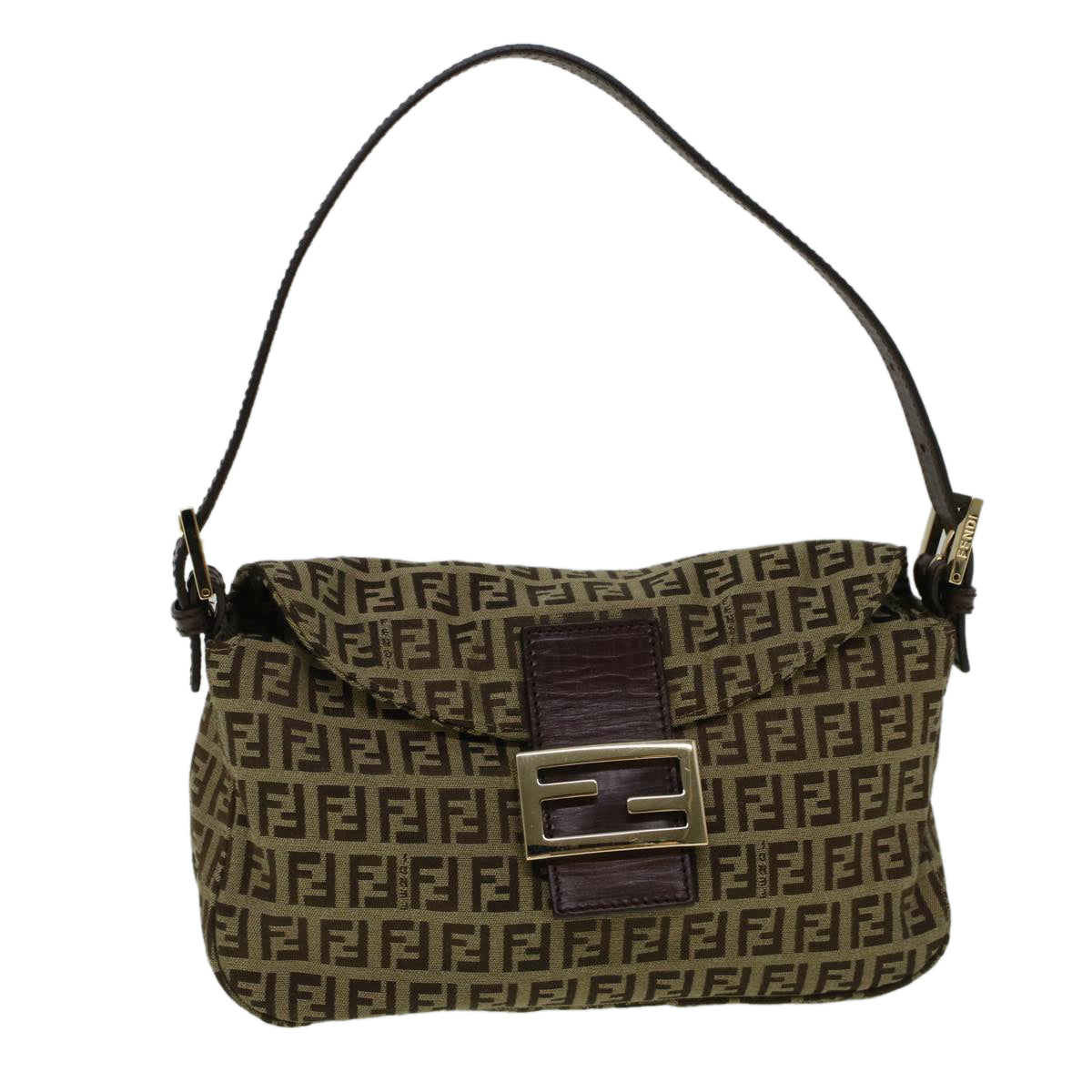 FENDI Zucchino Canvas Mamma Baguette Shoulder Bag Brown 57292
