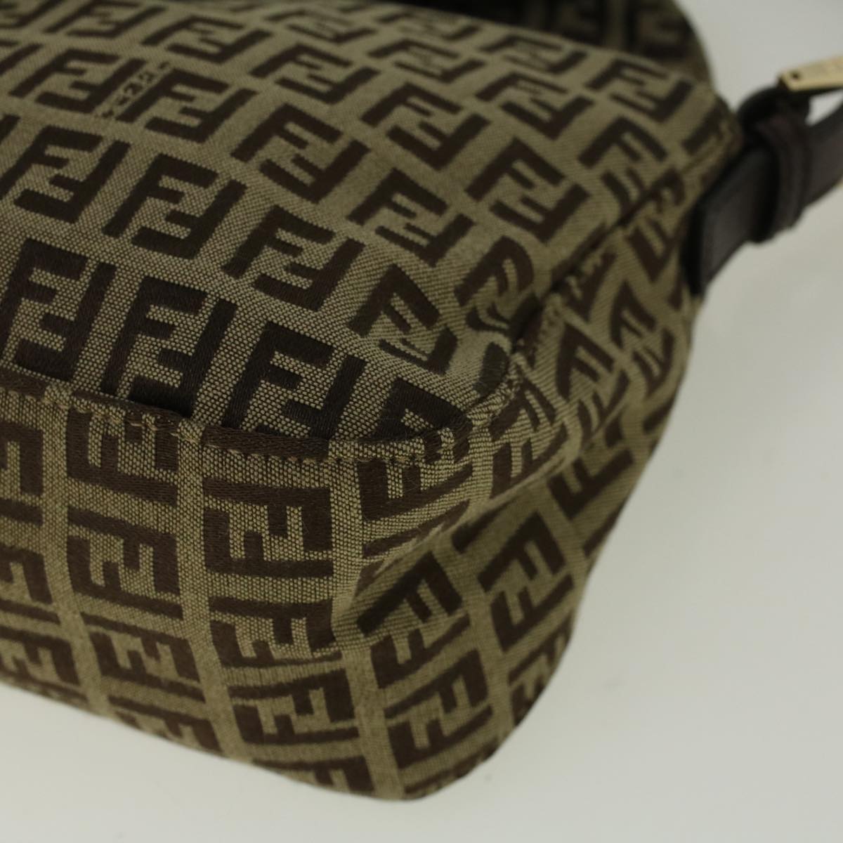 FENDI Zucchino Canvas Mamma Baguette Shoulder Bag Brown 57292