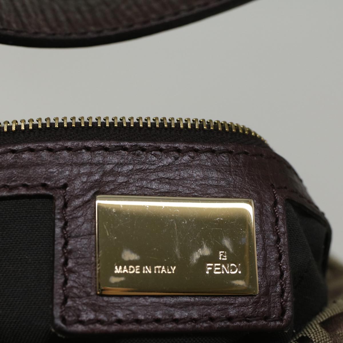 FENDI Zucchino Canvas Mamma Baguette Shoulder Bag Brown 57292