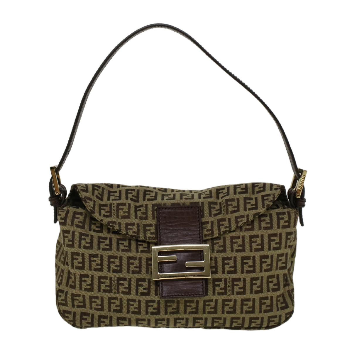 FENDI Zucchino Canvas Mamma Baguette Shoulder Bag Brown 57292