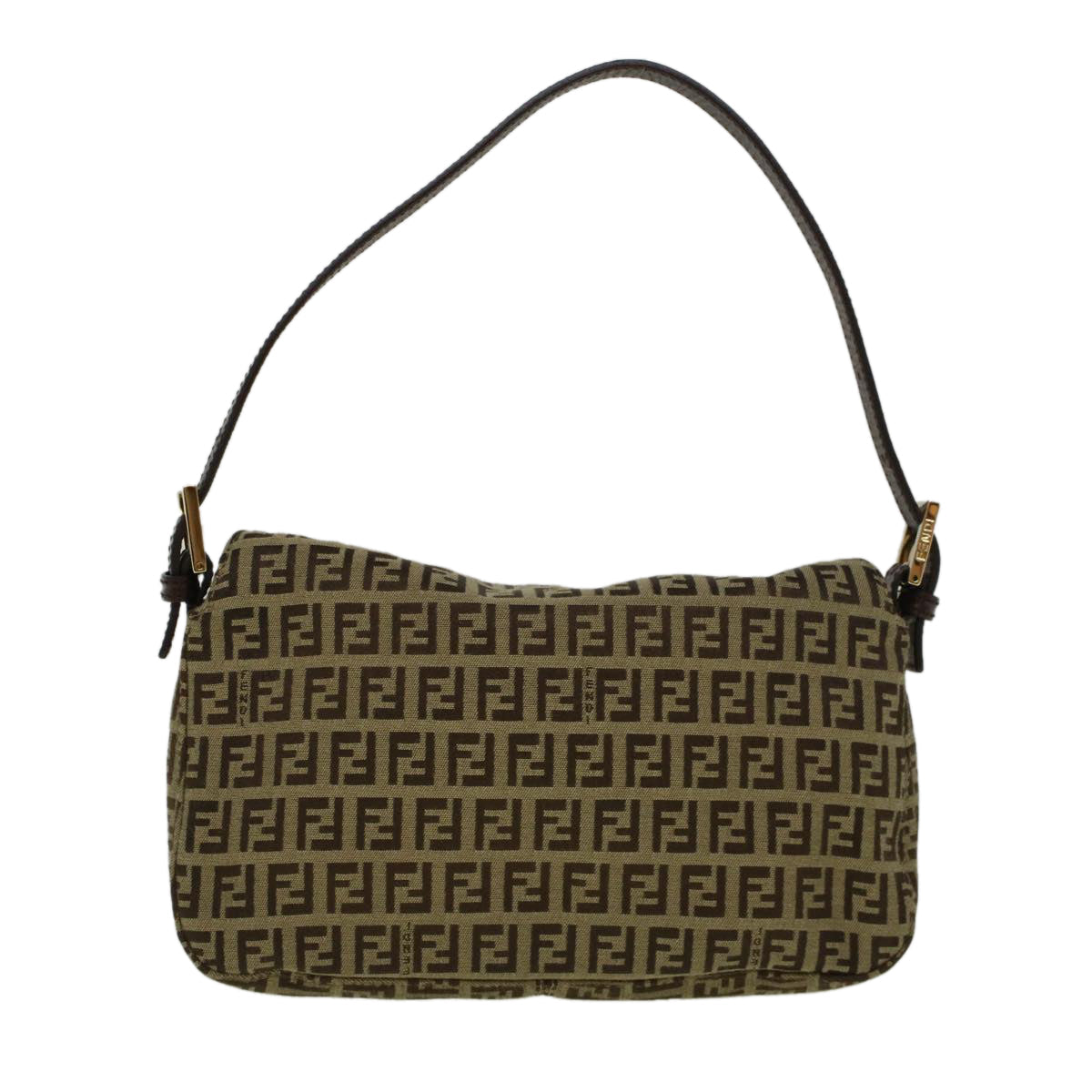 FENDI Zucchino Canvas Mamma Baguette Shoulder Bag Brown 57292