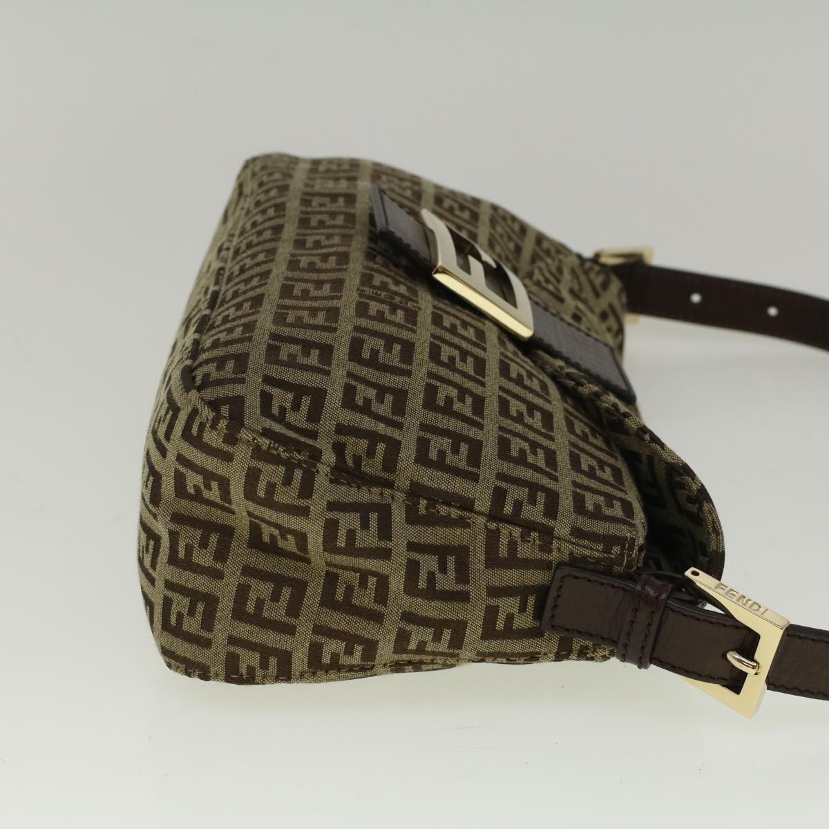 FENDI Zucchino Canvas Mamma Baguette Shoulder Bag Brown 57292