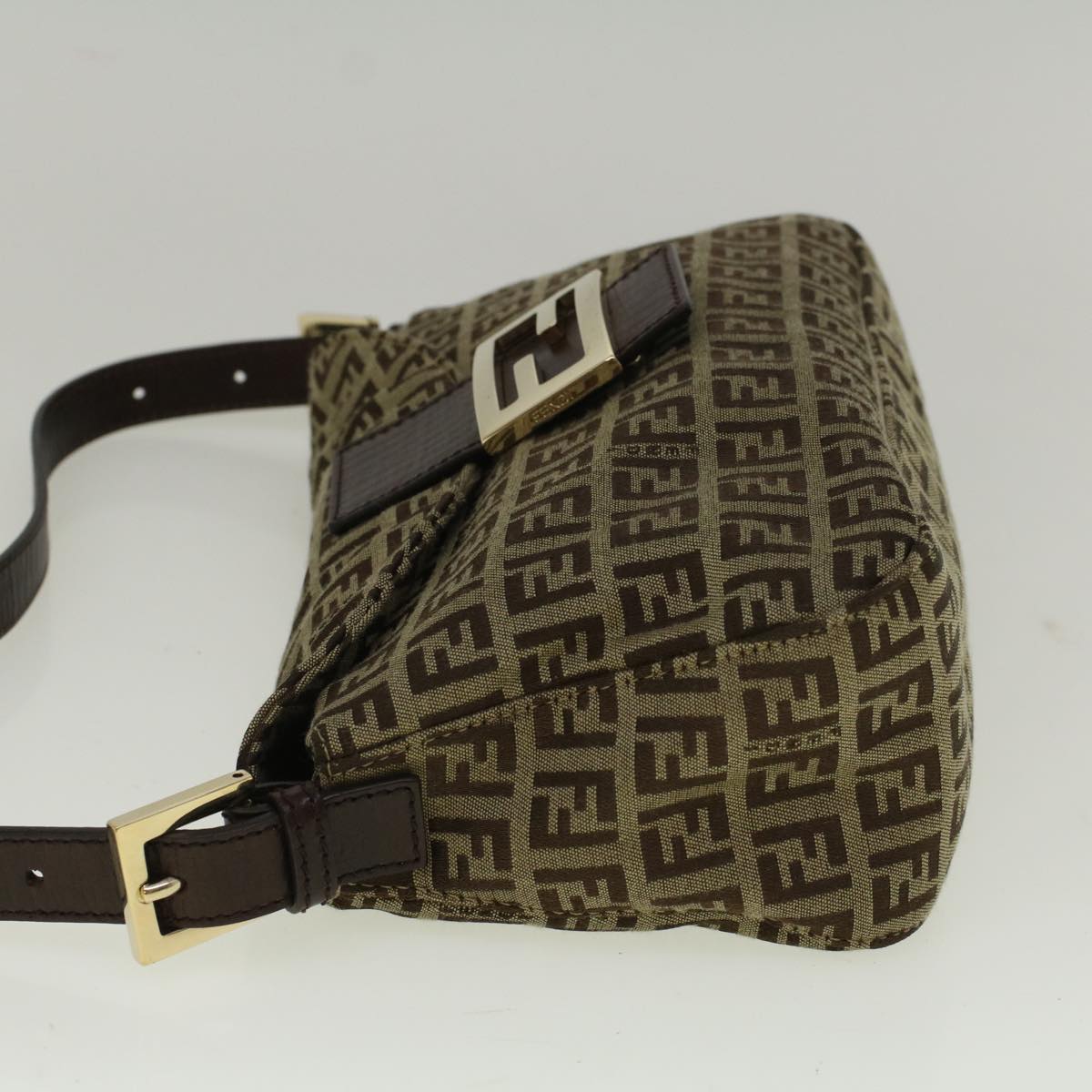 FENDI Zucchino Canvas Mamma Baguette Shoulder Bag Brown 57292