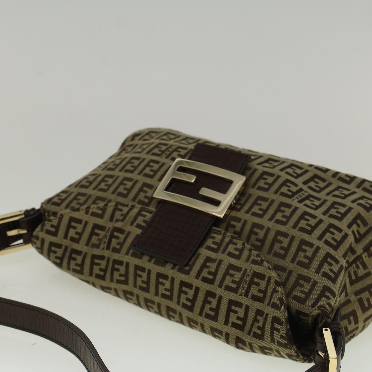 FENDI Zucchino Canvas Mamma Baguette Shoulder Bag Brown 57292